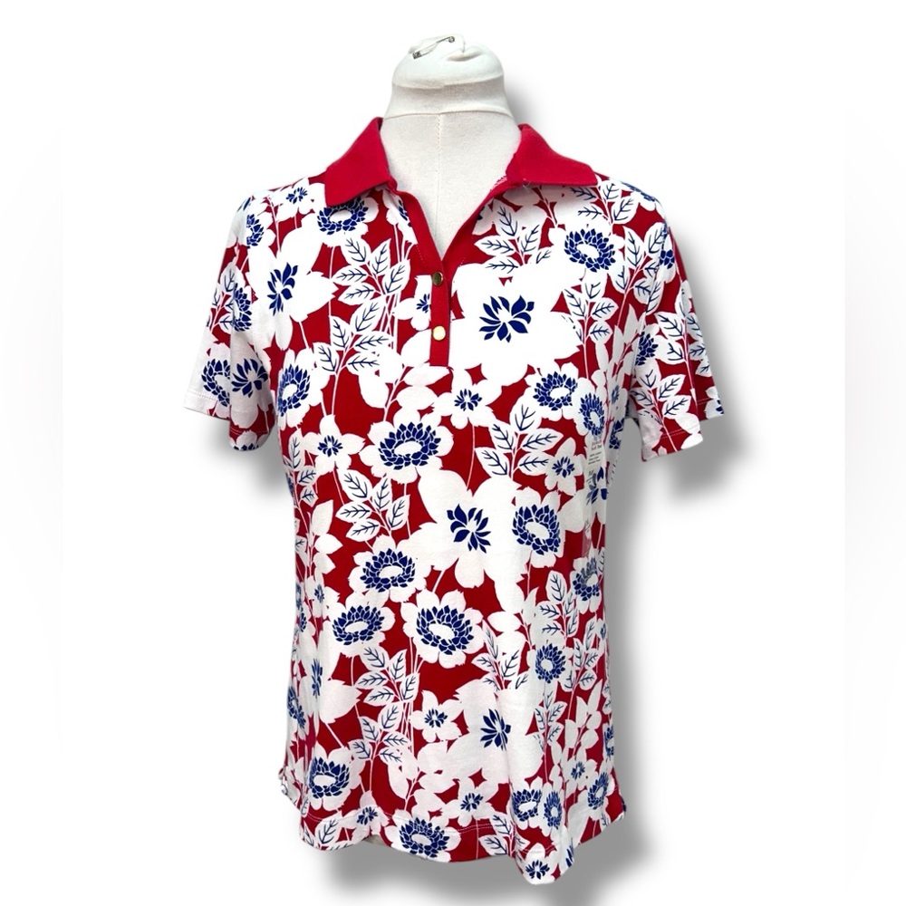 Kim Roger’s Women’s Short Sleeve Perfectly Soft Floral Pullover Polo Shirt M